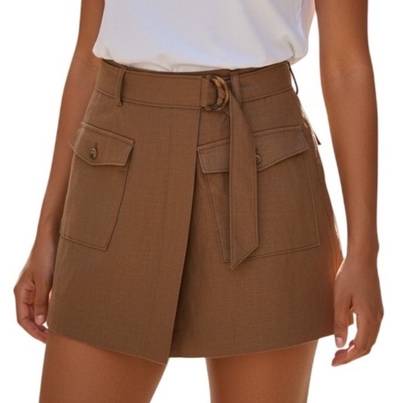 White House Black Market Pants - WHITE HOUSE BLACK MARKET Brown Linen Blend Wrap Skort Tortoise D-Ring Belted  S